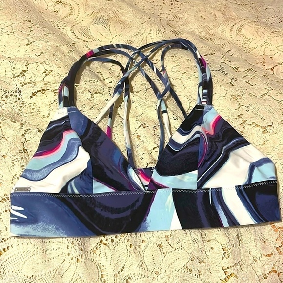 Criss Cross Bralette Plunge V-Neck Victoria’s PINK Mandy Marble Swim Sports Bra - Picture 2 of 4